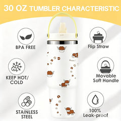 30 Oz Insulated Tumbler with Flip Straw & Carry Handle – Cute Highland Cow Stainless Steel Travel Cup, Leak-Proof Hot & Cold Tumbler