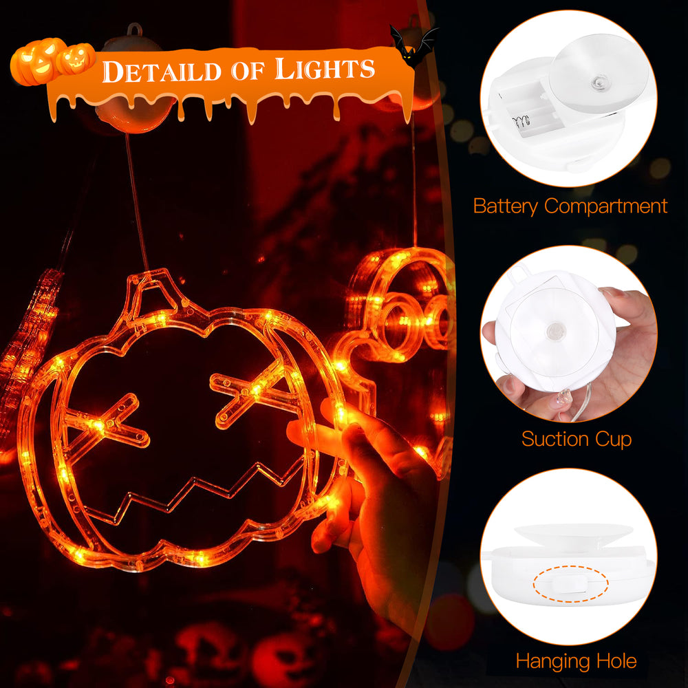 3 pack lighted window hangings in spider, witch hat and pumpkin - product photo 4 of 10