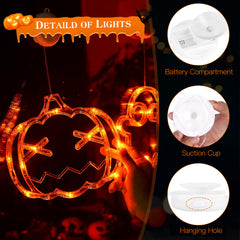 3 pack lighted window hangings in spider, witch hat and pumpkin - product photo 4 of 10