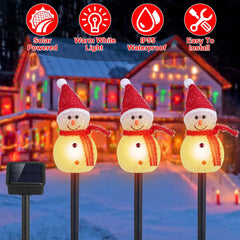 1Pc Solar Powered Lamp 3 Snowmen Outdoor Decorative Christmas Lamp Gar