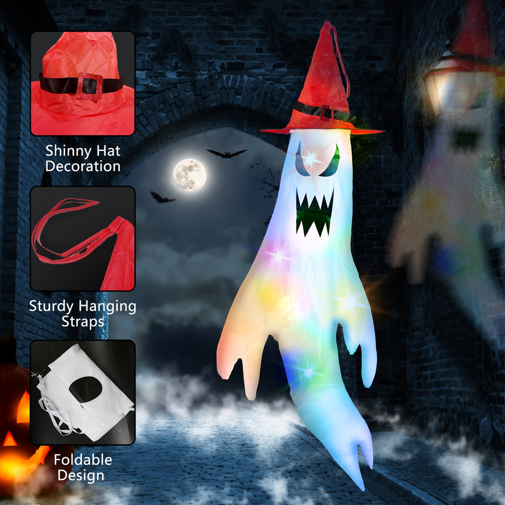 four ghost windsocks with witch hats and LED light strings - product photo 7 of 9