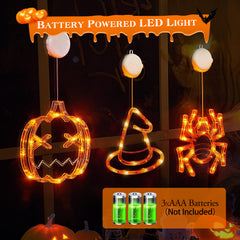 3 pack lighted window hangings in spider, witch hat and pumpkin - product photo 3 of 10