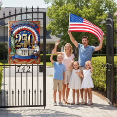Personalized USA 250th Anniversary Commemorative Metal Sign - Custom Name Eagle Shield for Family Decor