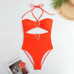 Piece Print Halter Swimsuit with Cover Up Sarong - Cutout Waist High Cut Bathing Suit