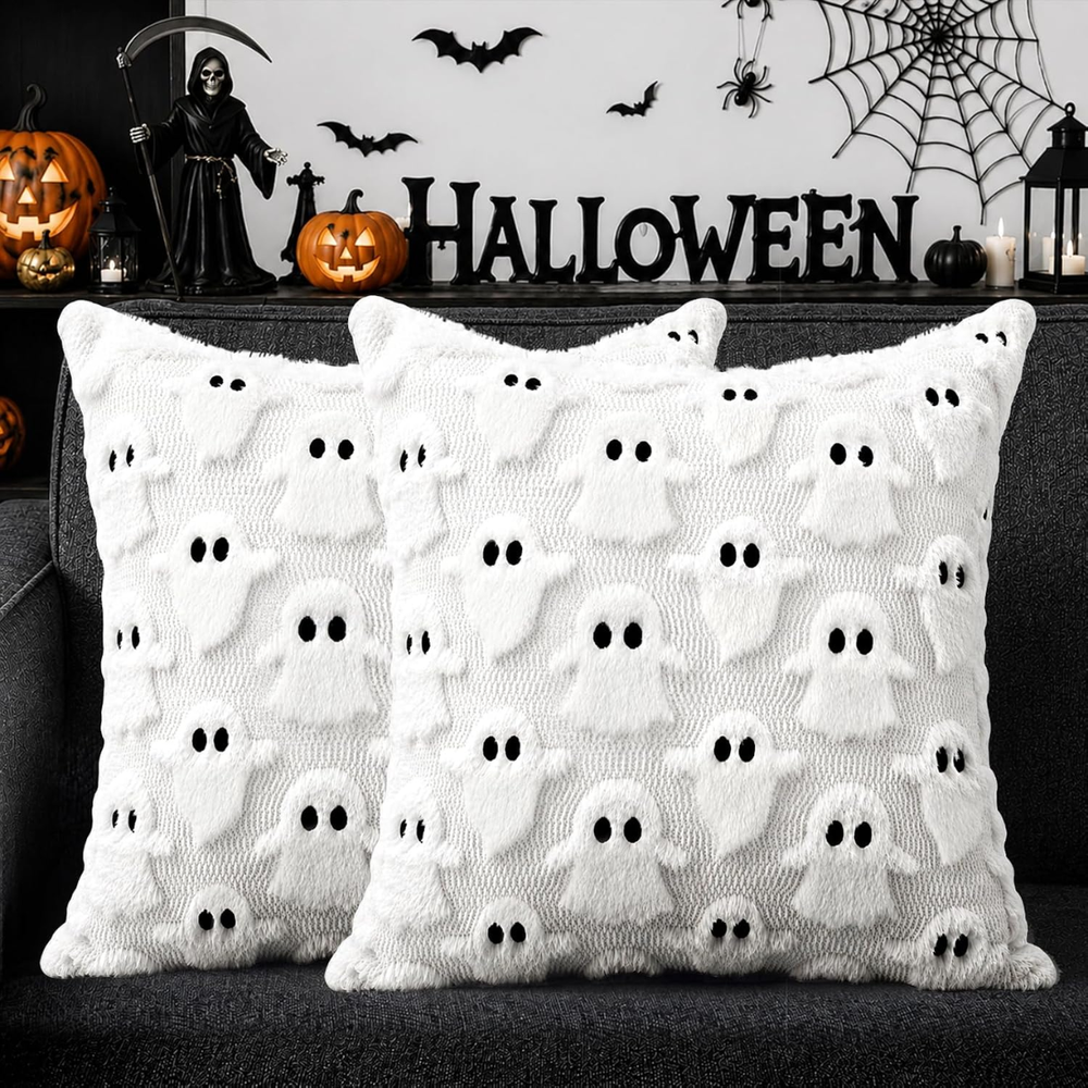 two 18 in ghost throw pillow covers in plush polyester 18 x 18 In
