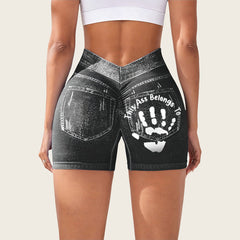 Jeans-like seamless fitness cycling shorts, personalized with your name, suitable for both gym and casual occasions