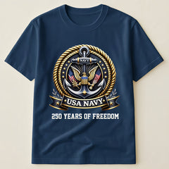 USA Navy Eagle Anchor Emblem T-Shirt, 250th Anniversary Patriotic Military Apparel