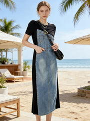 Trendy patchwork comfortable denim dress