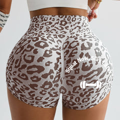 Leopard Print Butt Lifting Workout Shorts, "Squat Now, Slay Later" Seamless High Waist Gym Shorts for Women