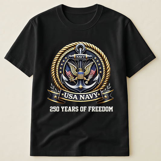 USA Navy Eagle Anchor Emblem T-Shirt, 250th Anniversary Patriotic Military Apparel
