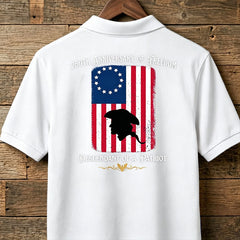 Custom Descendant of a Patriot Polo Shirt, 250th Anniversary of Freedom 1776 Men's Back Print Tee