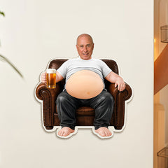 Chubby Dad In Leather Sofa Holding Beer Fridge Magnet