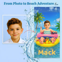 Personalized Boy Beach Towel with Face & Name, Funny Pool Float Vacation Gift, Birthday Gift .