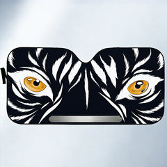 Custom Name Black and White Stylized Tiger Eyes Car Sunshade - High Contrast Wild Animal Decor