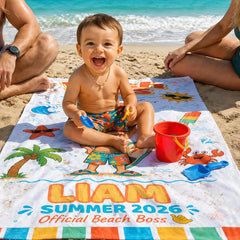 Personalized Beach Towel Kids Custom Face, Toddler Pool Towels, Photo Towel with Name Summer.