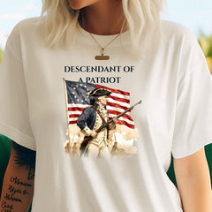 Custom Descendant of a Patriot T-shirt, American Revolutionary War Ancestry Heritage Family Name Tee