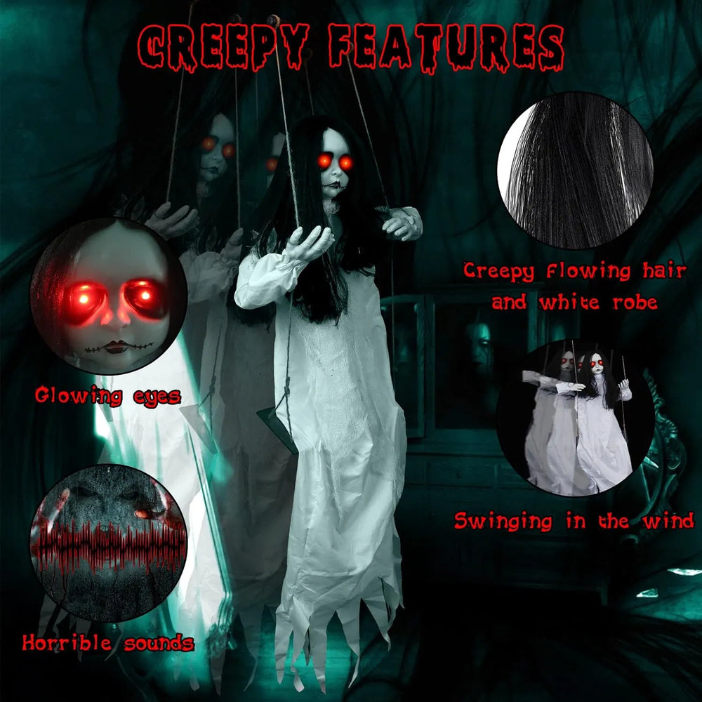45 inch hanging doll that swings, moans and glows red eyes on sound or a slap - product photo 2 of 10