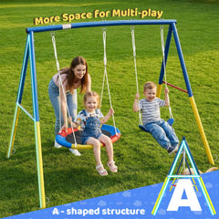 1 Set Swing Set For Christmas Gift Backyard, 330lbs Swing Set With Heavy-Duty A-Frame Metal Outdoor
