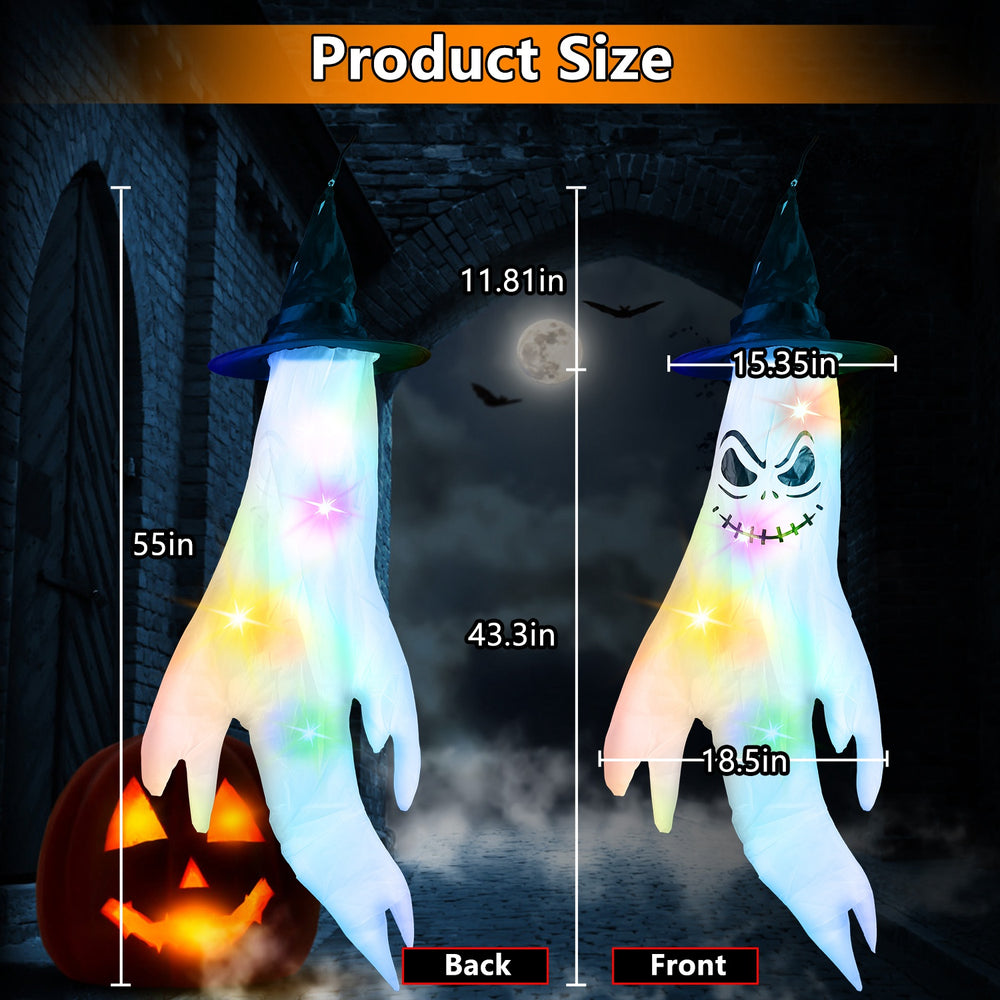 four ghost windsocks with witch hats and LED light strings - product photo 3 of 9