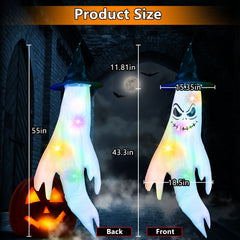 four ghost windsocks with witch hats and LED light strings - product photo 3 of 9