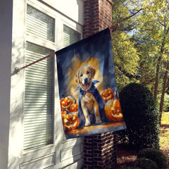 yellow labrador puppy halloween house flag - product photo 2 of 8