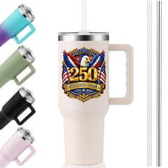 40oz Insulated Tumbler | USA 250th Anniversary Bald Eagle Golden Badge 1776-2026 Patriotic Large Capacity Travel Water Cup