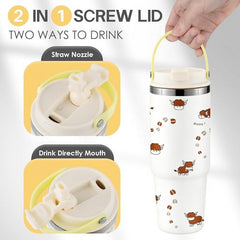 30 Oz Insulated Tumbler with Flip Straw & Carry Handle – Cute Highland Cow Stainless Steel Travel Cup, Leak-Proof Hot & Cold Tumbler