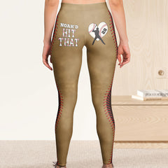Customized Text Baseball Theme High-Waist Yoga Pants - "Hit That" Fun Graphic Butt-Lift Leggings with Personalized Heart & Stitches Design