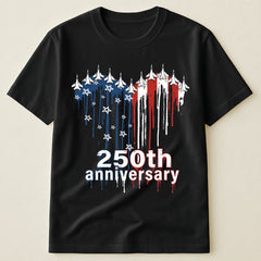 American Flag Fighter Jet Drip Design 250th Anniversary T-Shirt, Patriotic Fourth of July Shirt