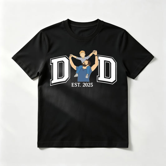 Custom Varsity Style "DAD" Letter T-Shirt – Personalized DAD Letter Outline with Kids' Name and Est. Date – Unique DIY Father's Day Gift