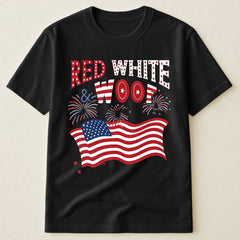Red White & Woof Dog Lover American Flag Fireworks 4th Of July Patriotic T-Shirt