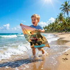 Personalized Dinosaur Beach Towel, Custom Dinosaurs Kids Towel, Boy Summer Gift. Boys Gifts.