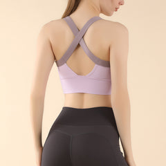 Sage Green Cross Back Sports Bra - High Support Longline Workout Crop Top for Running & Gym