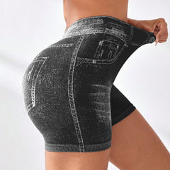 Jeans-like seamless fitness cycling shorts, personalized with your name, suitable for both gym and casual occasions