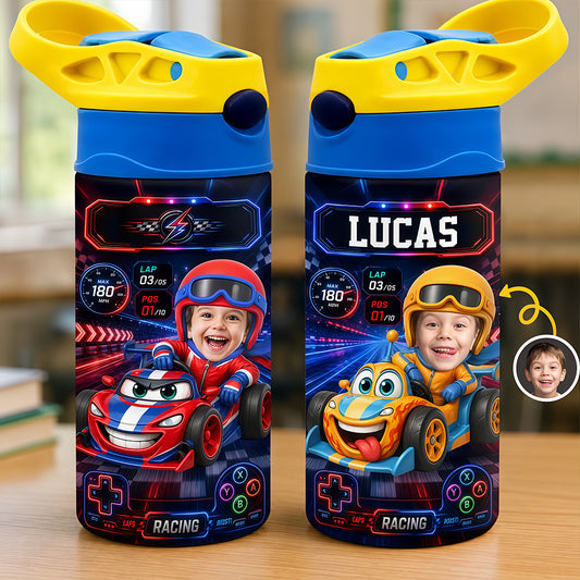 Custom Photo Kids Insulated Water Bottle - Personalized Back To School Gifts For Kids - Tiny Driver Big Dreams