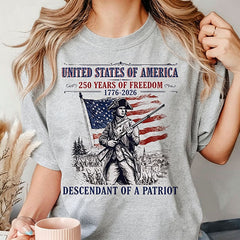 Custom Descendant of a Patriot Shirt, Personalized Revolutionary War Ancestry Tee, 1776-2026 USA 250th Anniversary, Genealogy Heritage Gift