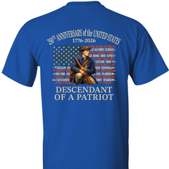 Custom Name Descendant of a Patriot Backside Shirt | Personalized 250 Years USA 1776–2026 T-Shirt