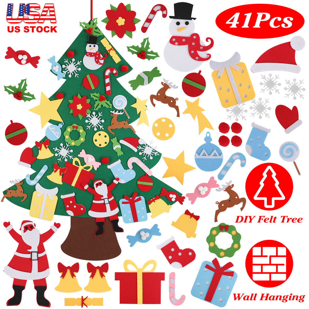 DIY Felt Christmas Tree 41Pcs Detachable Ornaments for Kids Toddler Wa