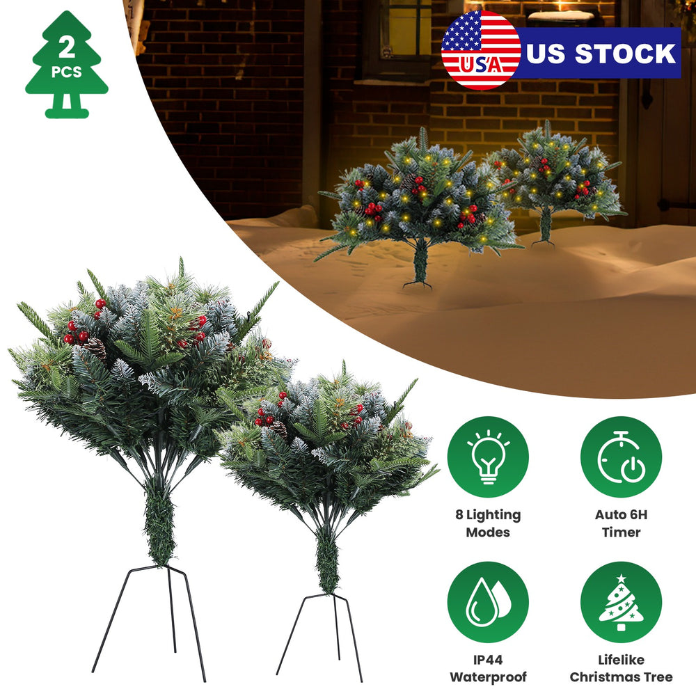 2Pcs Christmas Tree Urn Filler With Light Artificial Lighted Xmas Tree