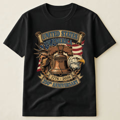 Vintage USA 1776-2026 Patriotic T-Shirt with Statue of Liberty, Liberty Bell and Eagle Design