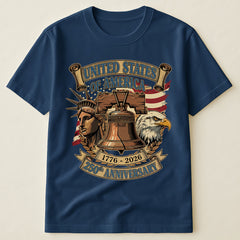 Vintage USA 1776-2026 Patriotic T-Shirt with Statue of Liberty, Liberty Bell and Eagle Design