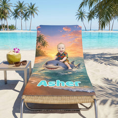 Personalized Shark Beach Towel, Custom Baby Photo Towel with Name, Summer Gift for Kids.
