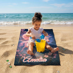 Personalized Unicorn Beach Towel with Girl's Face & Name, Magical Girl Gift, Custom Kids Towel.