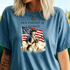 Custom Descendant of a Patriot T-shirt, American Revolutionary War Ancestry Heritage Family Name Tee
