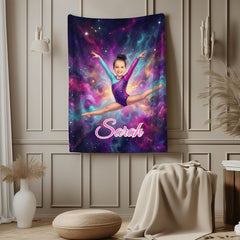 Personalized Gymnast Blanket with Child’s Face & Name, Custom Photo Throw Dance Gift for Girls.