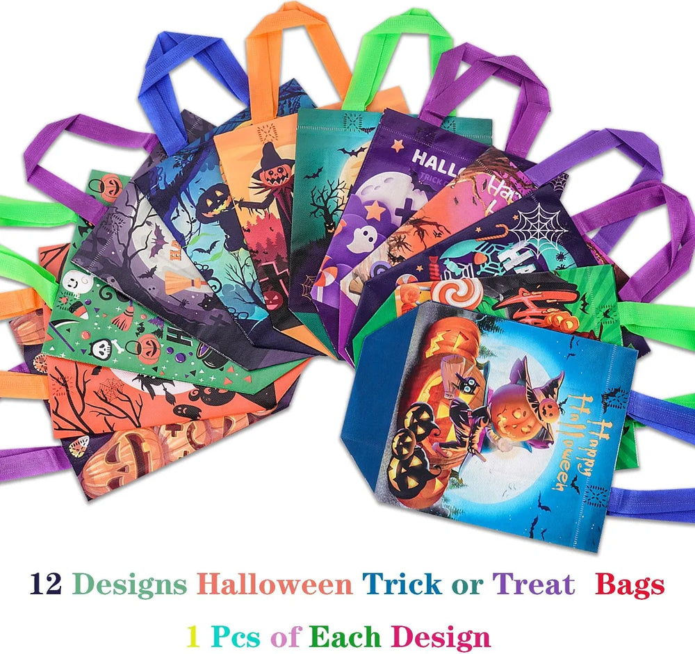 twelve non-woven trick or treat tote bags in twelve designs - product photo 3 of 7