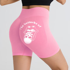 Personalized Pink Custom Name Yoga Shorts – DIY "The Buttocks of" Rock Style Skull & Tongue Graphic Shorts
