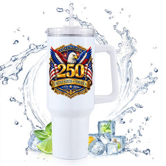 40oz Insulated Tumbler | USA 250th Anniversary Bald Eagle Golden Badge 1776-2026 Patriotic Large Capacity Travel Water Cup