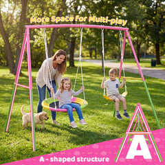 1 Set Swing Set For Christmas Gift Backyard, 330lbs Swing Set With Heavy-Duty A-Frame Metal Outdoor Swing Stand, 1 Saucer Swing Seat & 1 Belt Swings Seat Use On Four Season