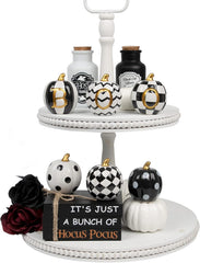 six ceramic pumpkins in black and white with gold stems - product photo 3 of 6